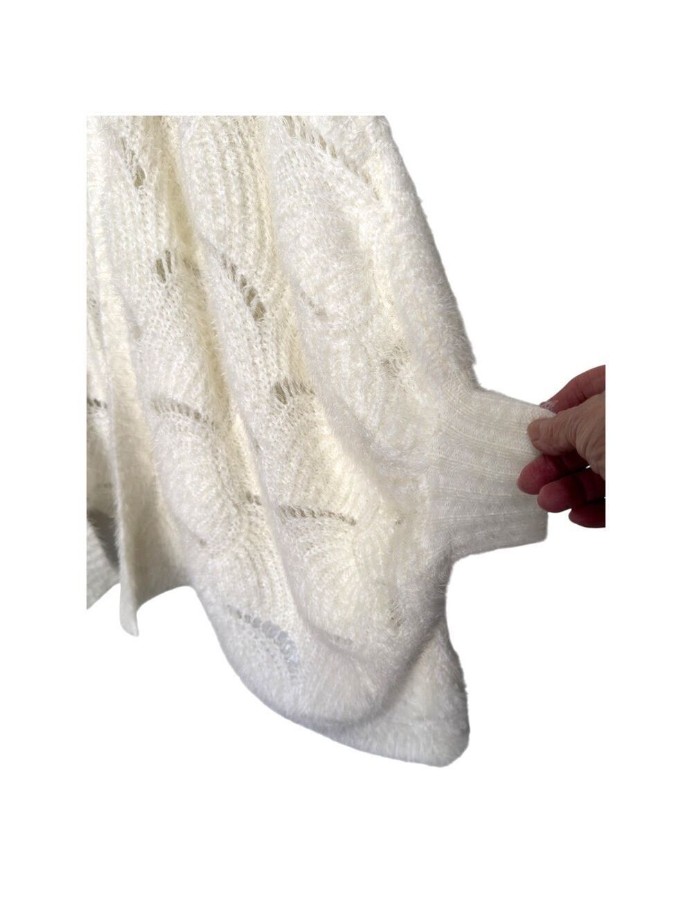 Vestique Free Spirit Cardigan Cream Soft Open Knit Sz S/M Oversized Scallop Hem - Picture 3 of 6